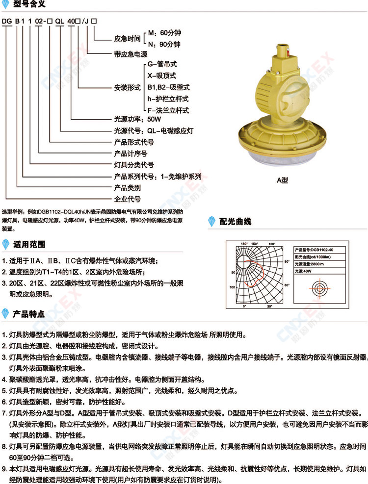 DGB1102-□QL40免维护节能防爆灯的型号、特点