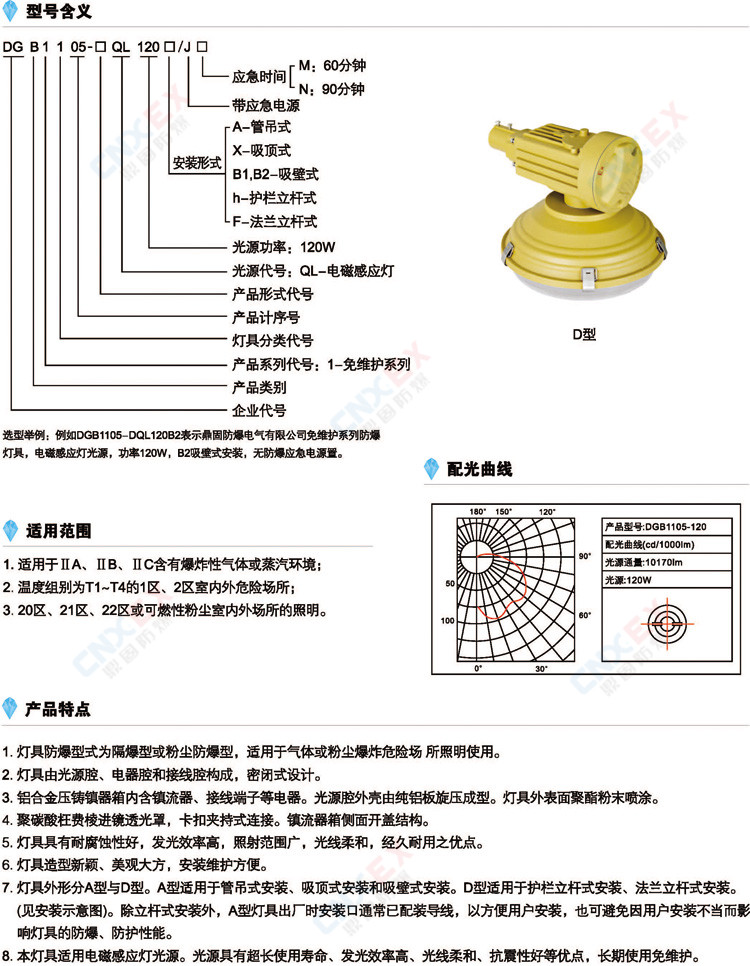 DGB1105-□QL120免维护节能防爆灯的型号、特点