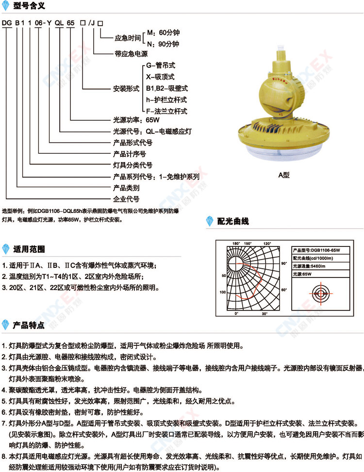 DGB1106-□QL65免维护节能防爆灯型号、特点